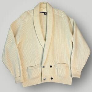 Claiborne Vintage 100% Wool Oversized Cardigan Sweater Shawl Women Size L Beige